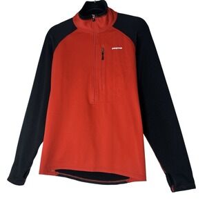 Patagonia Wind Shield Pullover Jacket Men's Medium 1/2 Zip Light Fire Red Black